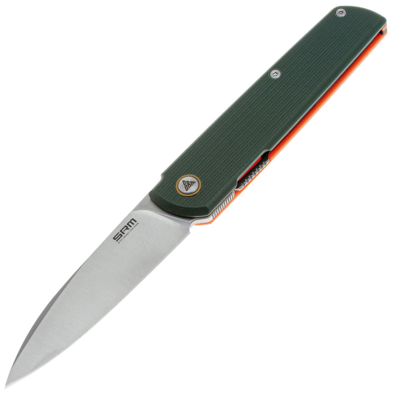 Нож SRM Qrick 408L-GX, Sandvik14C28N, G10, зелено-оранжевый