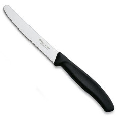Ніж кухонний Victorinox SwissClassic 11см, серрейтор, закруглений, чорний