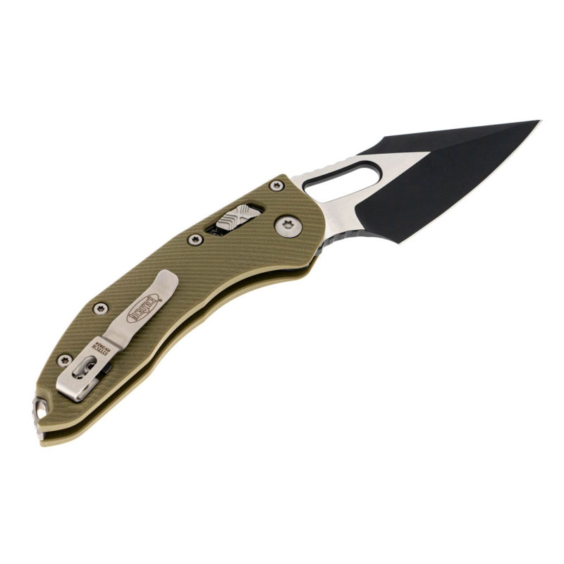 Нож Microtech Stitch S/E Ram-Lock, fluted, черный клинок, рукоять G10 OD green