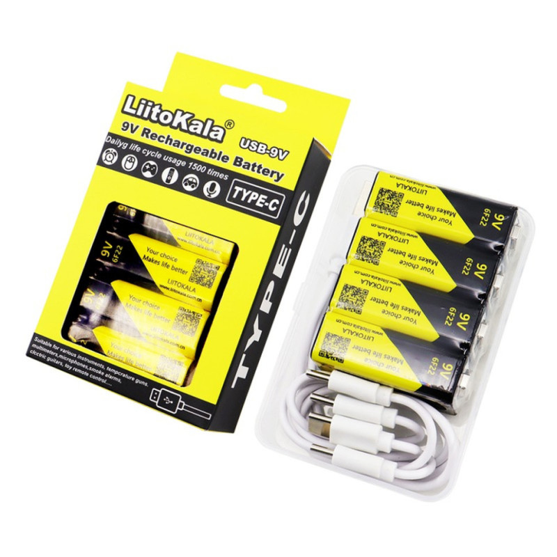 Набір акумуляторів з 4 шт LiitoKala Lii-USB-9V + USB Type-C кабель зарядки