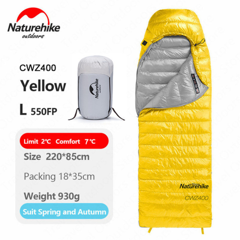 Спальник с натуральным пухом Naturehike CW400 NH18C400-D, р-р L, желто-серый