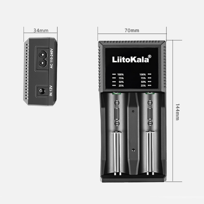 Універсальний зарядний пристрій LiitoKala Lii-PL2 EU на 2 канали + автомобільний кабель
