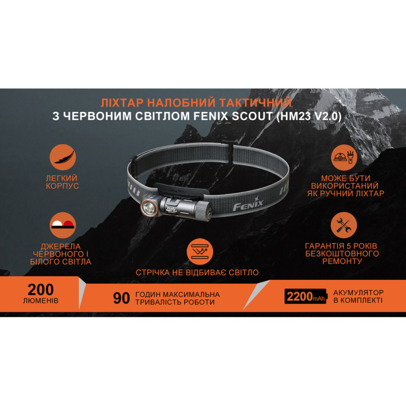 Фонарь налобный тактический с красным светом Fenix Scout (HM23 V2.0) Лимитированная серия