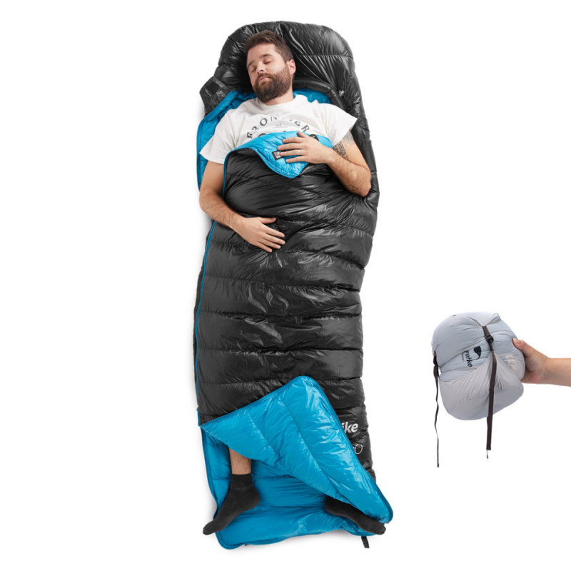 Спальник с натуральным пухом Naturehike CW400 NH18C400-D, р-р L, черно-голубой