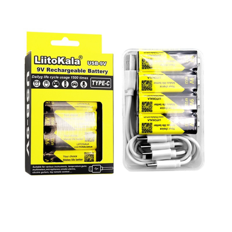 Набір акумуляторів з 4 шт LiitoKala Lii-USB-9V + USB Type-C кабель зарядки