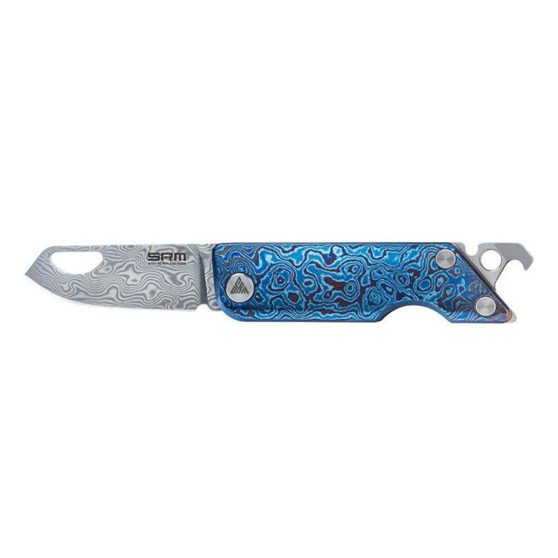 Ніж складаний кишеньковий SRM 6435, (4.1 см) Damascus / Titanium блакитний