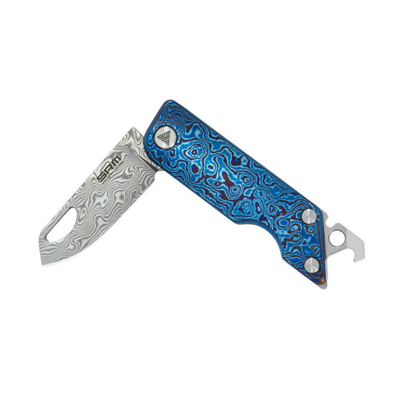 Ніж складаний кишеньковий SRM 6435, (4.1 см) Damascus / Titanium блакитний