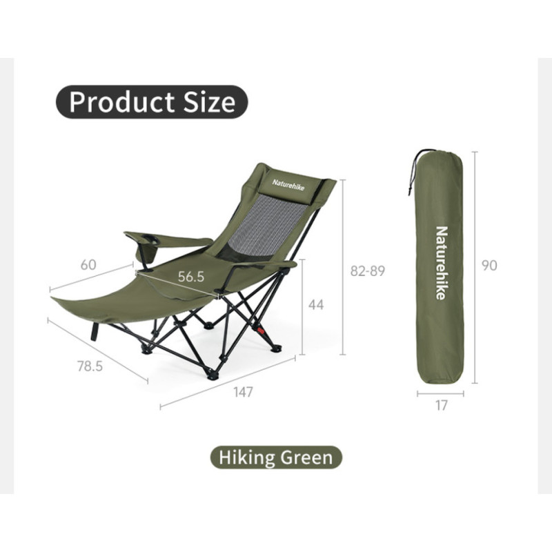Крісло-шезлонг складане Naturehike CNK2550JJ023 Nightfall T05, сталь, хакі