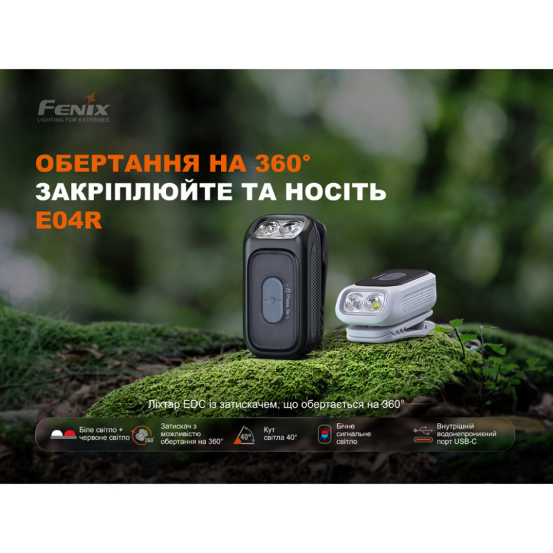 Ліхтар з кліпсою Fenix E04R, білий