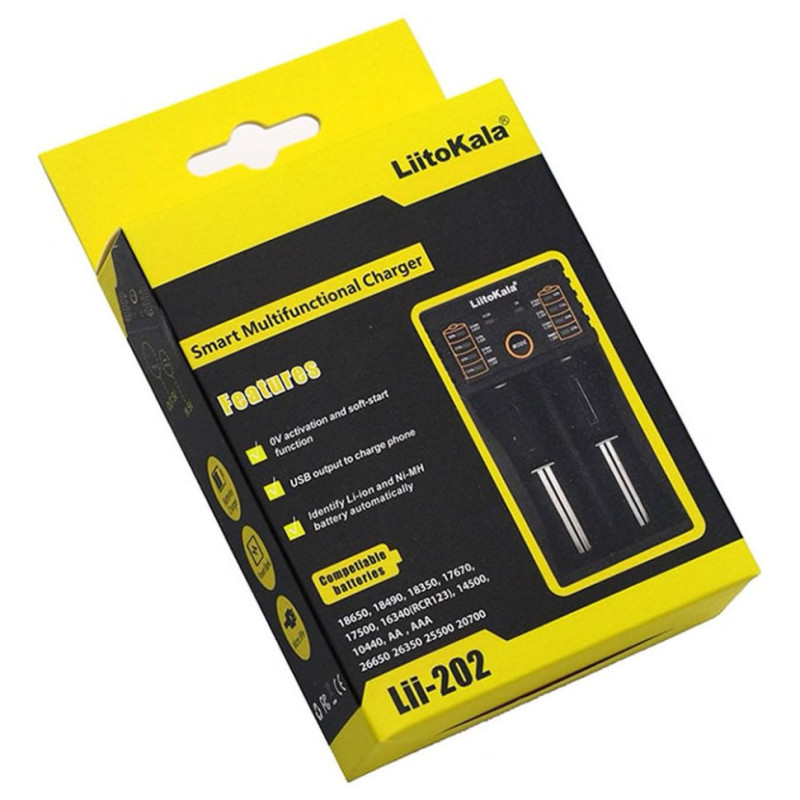 Зарядний пристрій Liitokala Lii-202, Ni-Mh/Li-ion/Li-Fe/LiFePO4, USB, Powerbank, LED, Box