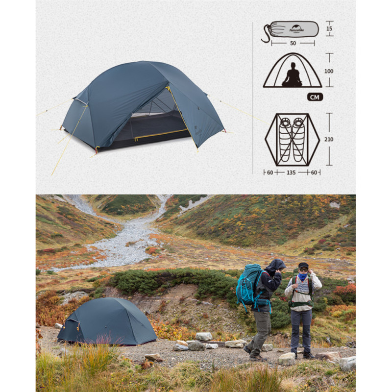 Намет двомісний ультралегкий Naturehike Mongar UL NH19M002-J, темно-синій