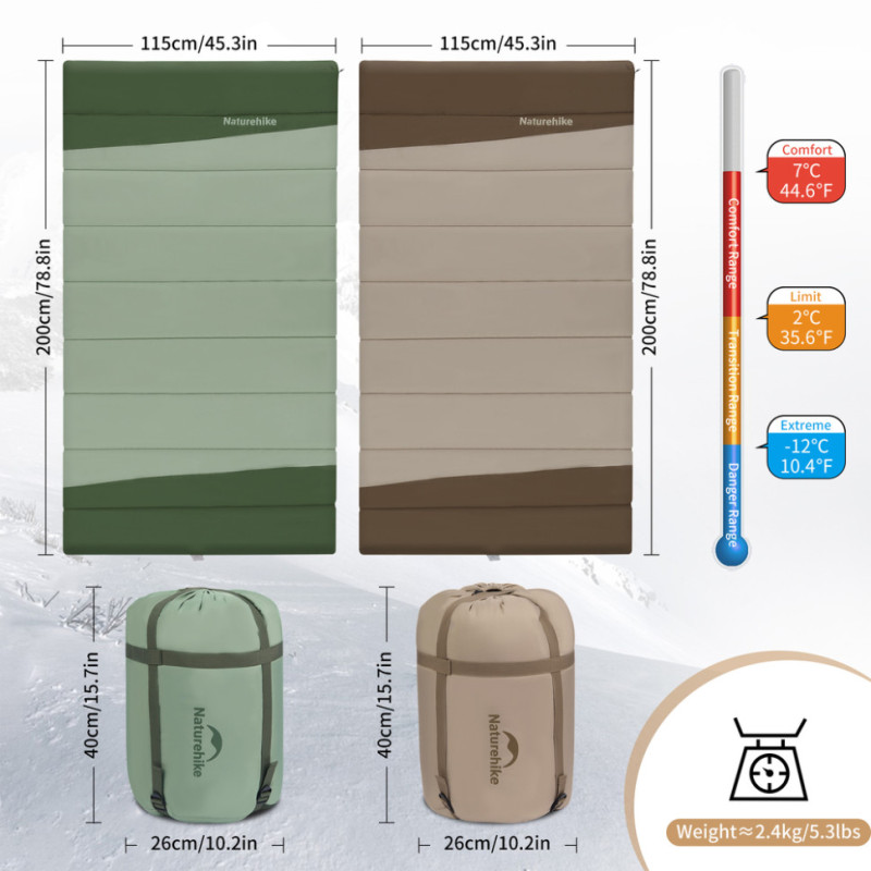 Спальний мішок двомісний Naturehike CNK2300019, коричневий
