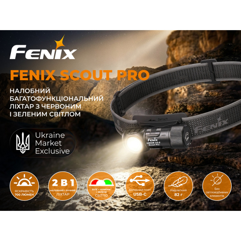 Тактичний налобний ліхтар Fenix Scout Pro (HM50R V2.0) з червоним та зеленим світлом | Лімітована серія