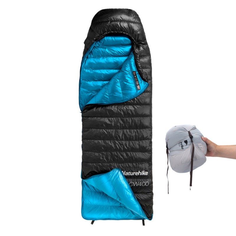 Спальник с натуральным пухом Naturehike CW400 NH18C400-D, р-р L, черно-голубой