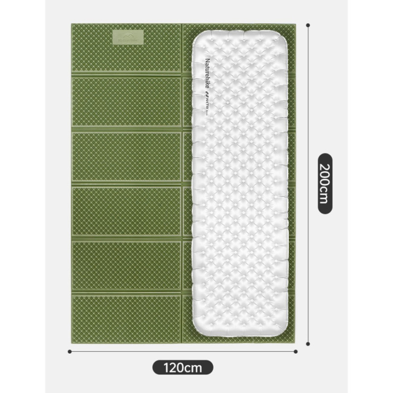 Килимок складаний подвійний IXPE Naturehike CNK2450WS044, алюмінієва плівка, 200x120х1,8 см, оливковий зелений