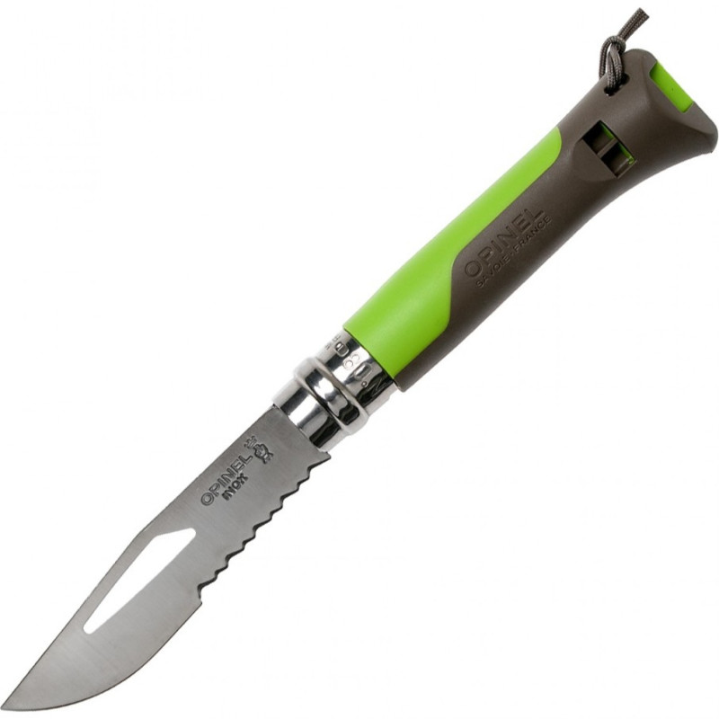 Ніж складаний Opinel №8 Outdoor напівсерейтор (довжина: 190мм, лезо: 85мм), зелений/коричневий