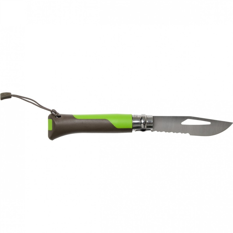 Ніж складаний Opinel №8 Outdoor напівсерейтор (довжина: 190мм, лезо: 85мм), зелений/коричневий
