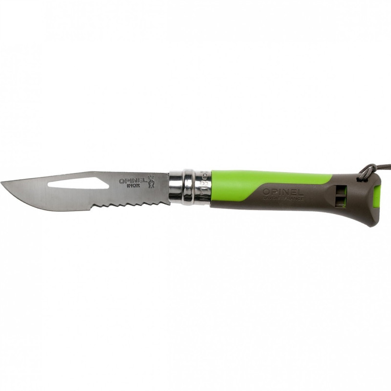 Ніж складаний Opinel №8 Outdoor напівсерейтор (довжина: 190мм, лезо: 85мм), зелений/коричневий