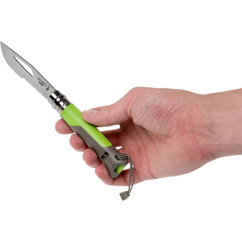 Ніж складаний Opinel №8 Outdoor напівсерейтор (довжина: 190мм, лезо: 85мм), зелений/коричневий