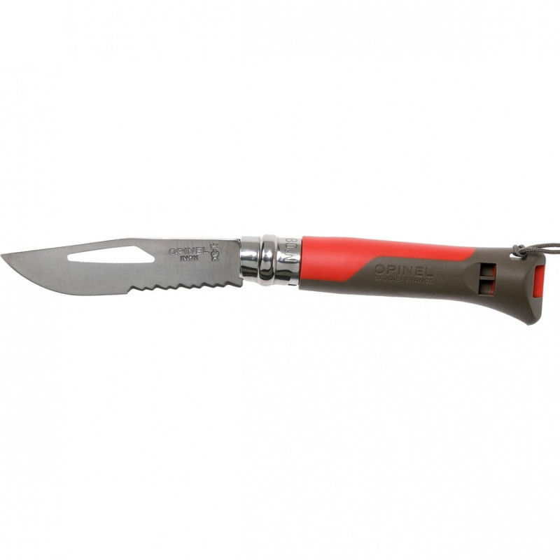 Ніж складаний Opinel №8 Outdoor напівсерейтор (довжина: 190мм, лезо: 85мм), червоний/коричневий