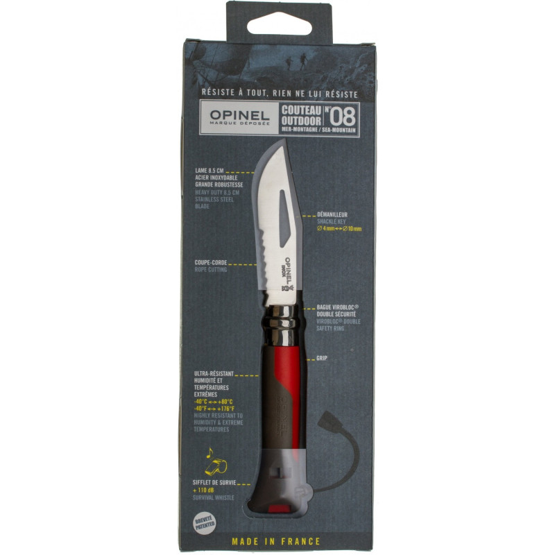 Ніж складаний Opinel №8 Outdoor напівсерейтор (довжина: 190мм, лезо: 85мм), червоний/коричневий